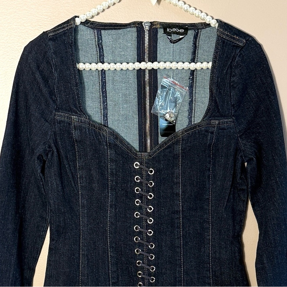 Bebe Eyelet Detail Denim Dress - Picture 3 of 9